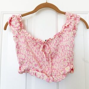 Zara Pink Floral Ruffled Blouse